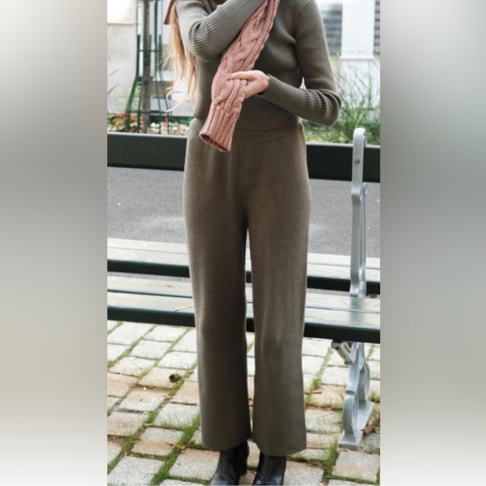 OZMA Olive Green baby alpaca and wool Knit Wide-Leg Pants
